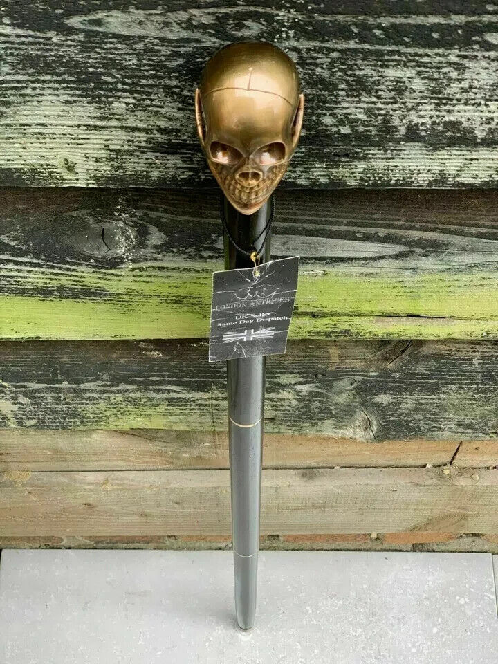 Designer Brass Skull Head Handle Antique Style Wooden Walking Stick Shaft Cane