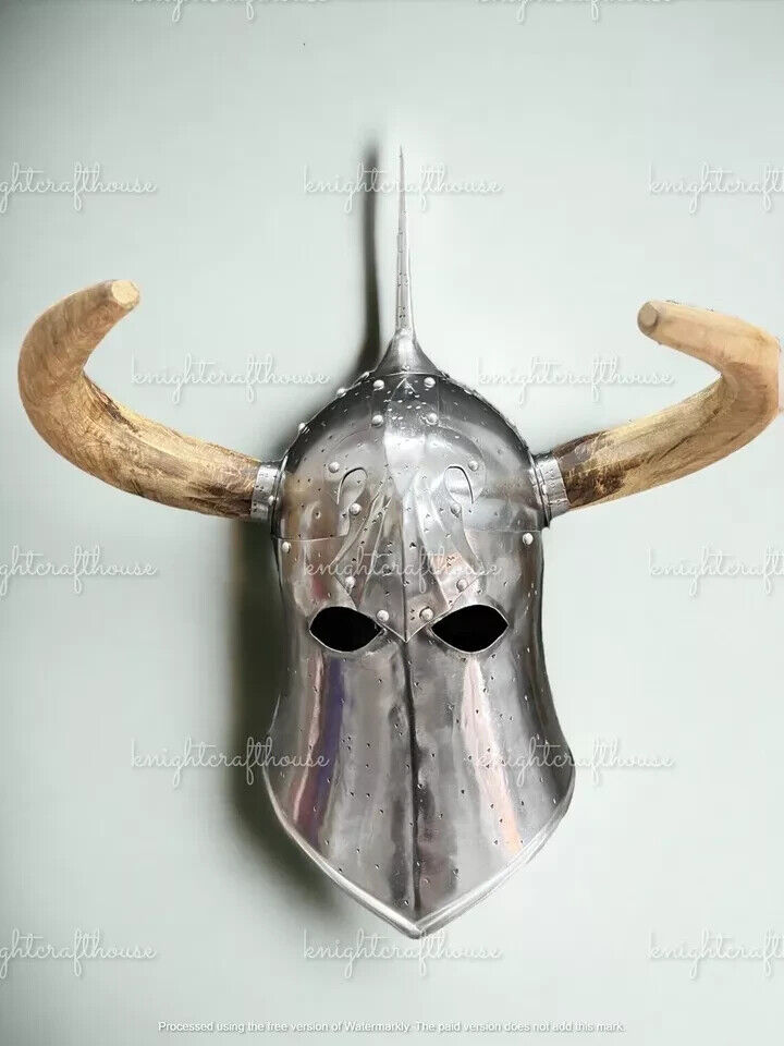 18GA Medieval DARK LORD, Fantasy Helmet With Horns With Leather Liner