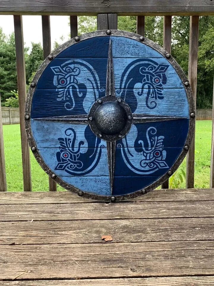 Drakkar Nautical Ship Viking Shield Battleworn Wooden Viking Round Shield .