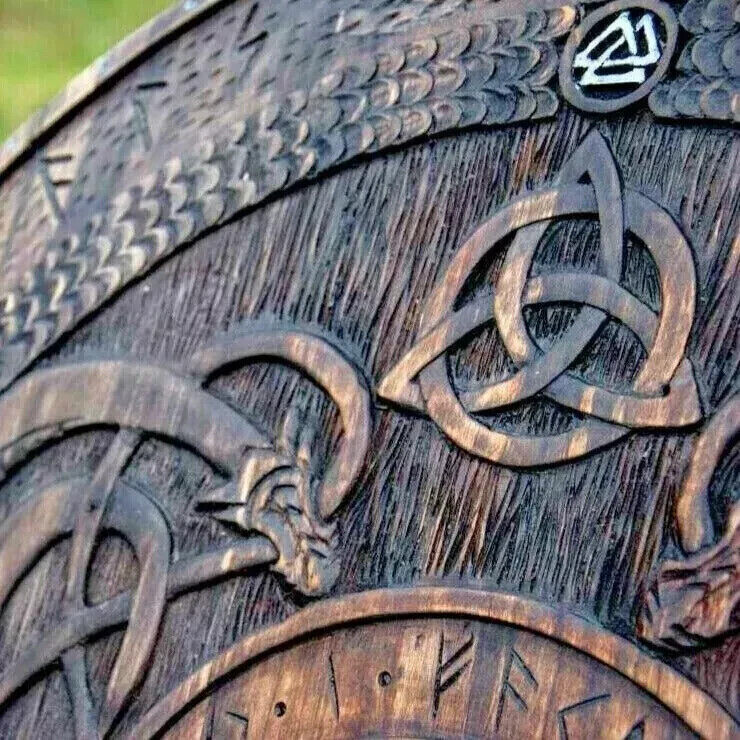 Viking Shield Norse 24" Medieval Wooden Carving Round Celtic Ornament Battle