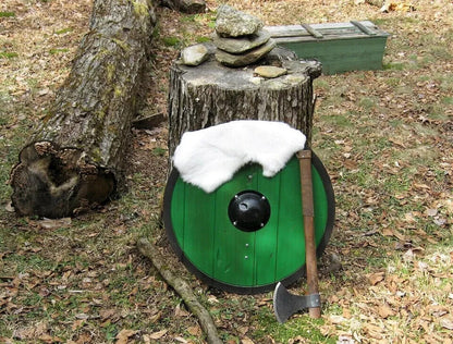 24" Medieval Viking Shield, Round, LARP, Wood, Runes, Steel Larp