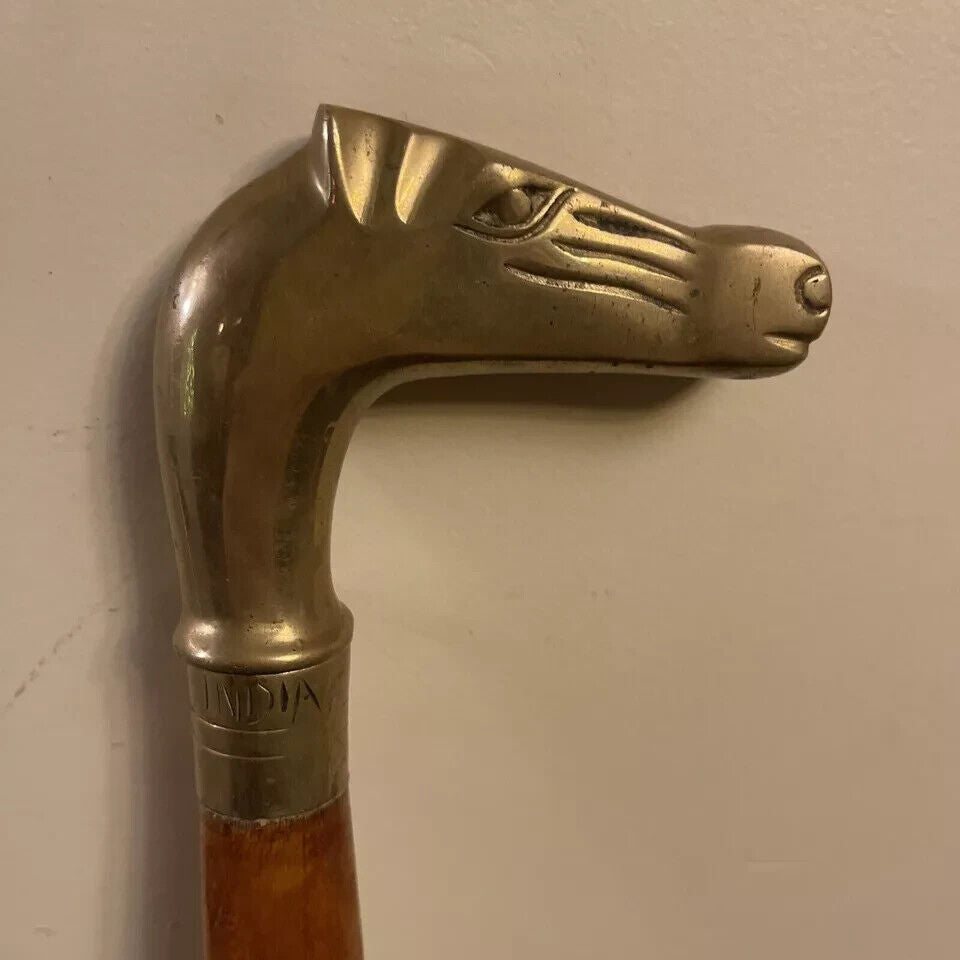 Brass Horse head handle brown 3 fold wooden cane waking stick new desigener ART