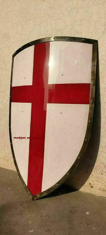 Medieval Crusader Shield Battle Knight Warrior Shield Templar Red Cross Design