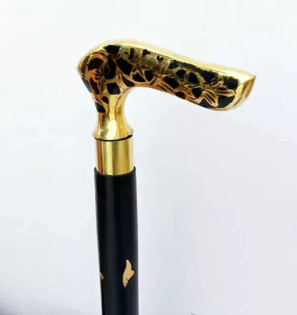 Working Style Walking Cane Wooden Stick Lion Head Brass Handle Knob Vintage Gift