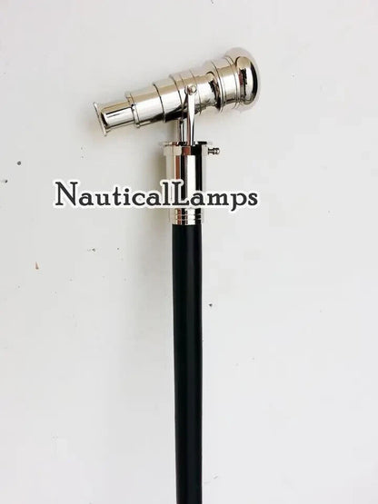 Walking Stick Silver Brass Spy Telescope Fordable Hidden Wooden Cane Nautical