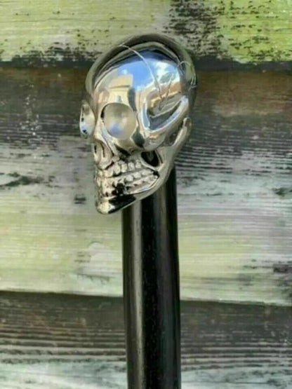 Designer Brass Skull Head Handle Antique Style Black wooden Walking Stick Cane