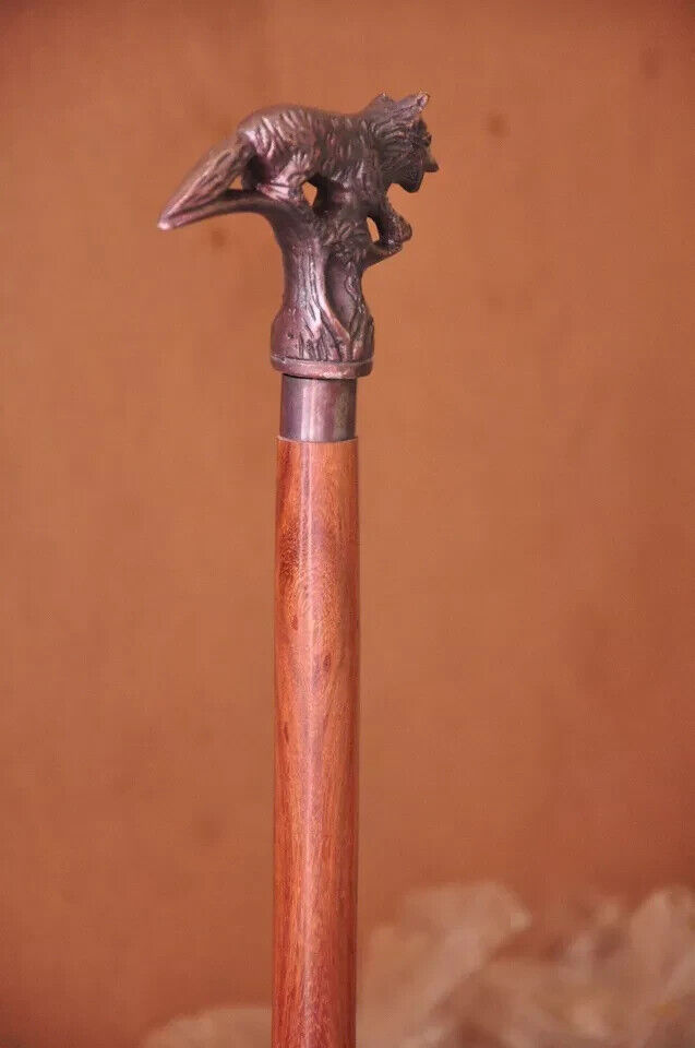 Victorian FOX HANDLE WALKING STICK WOOD CANE AL HANDLE VINTAGE STICK SHAFT GIFT