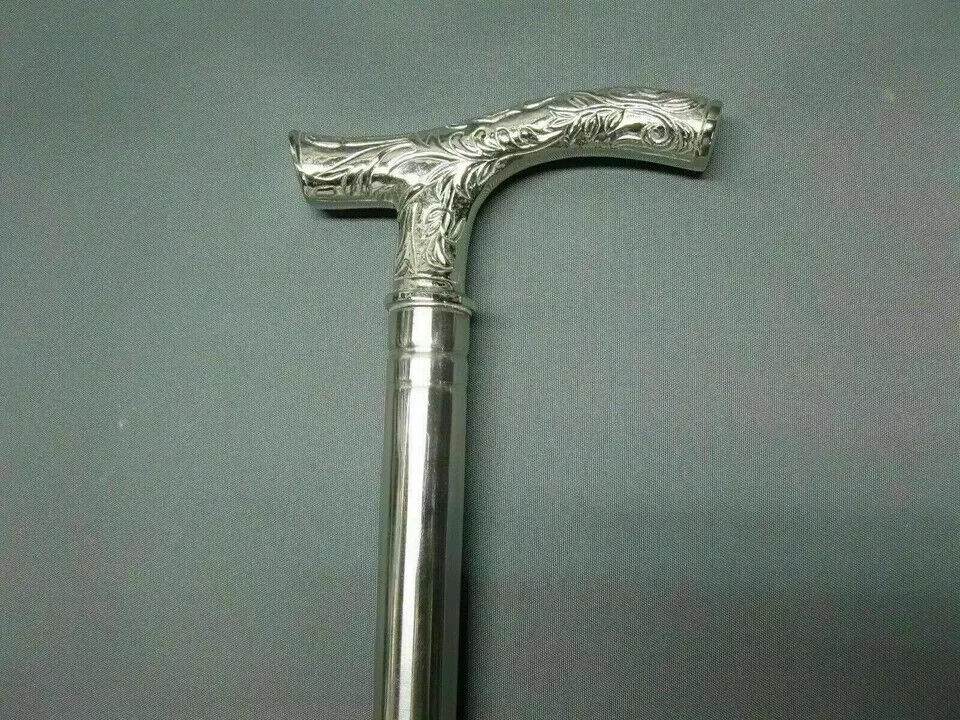 Handmade Noble Luxury Silver Steel Walking Stick Hiking Cane Fritz Gift Father