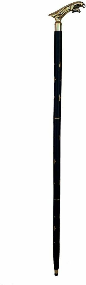 Vintage Antique Walking Cane Wooden Walking Stick Black Jaguar Brass Handle Gift