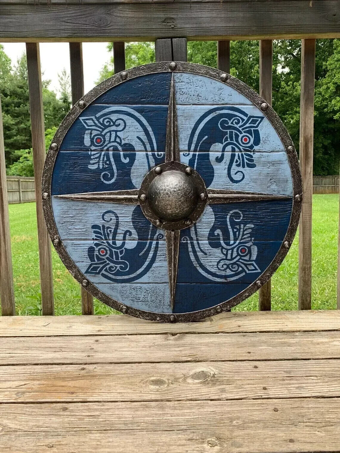 Drakkar Nautical Ship Viking Shield Battleworn Wooden Viking Round Shield .