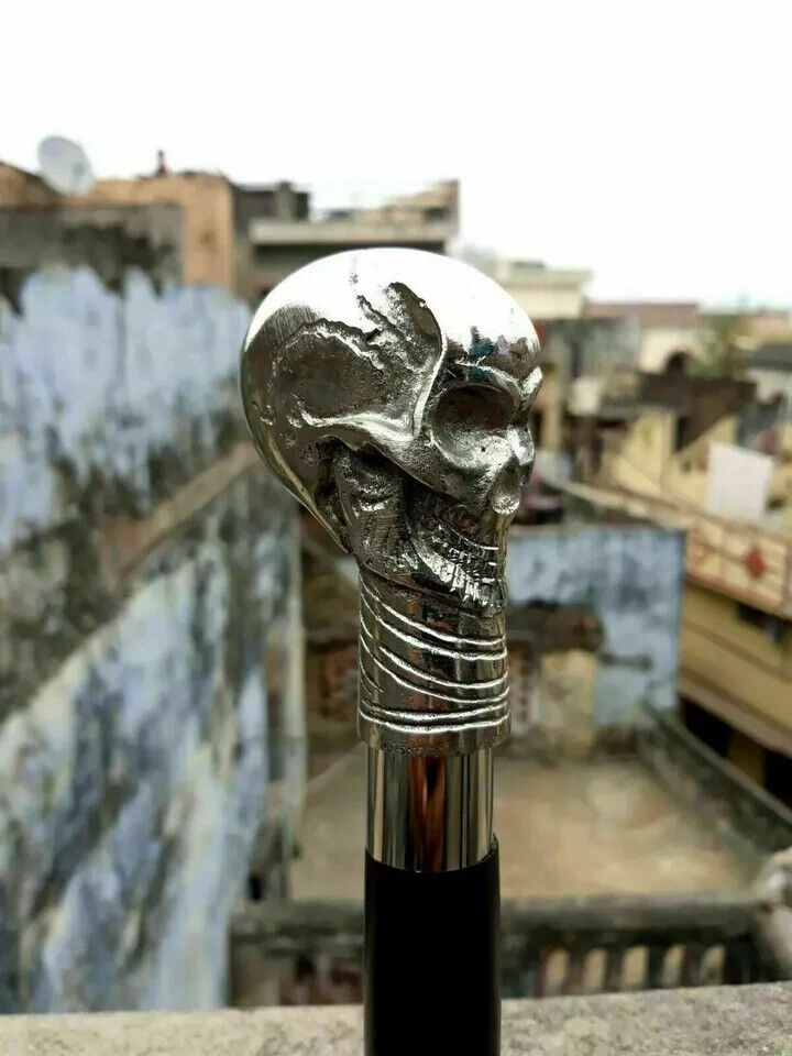 Designer Brass Skull Head Handle Walking Cane Wooden Walking Stick Style alumnmi