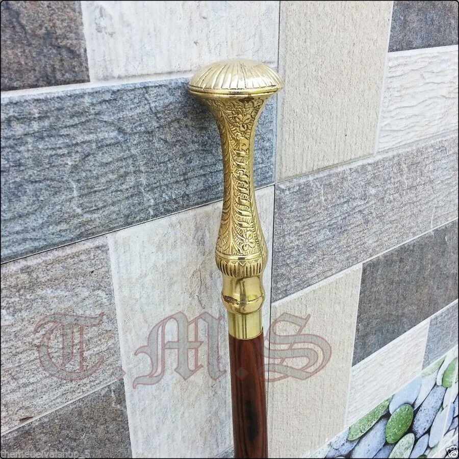 VICTORIAN STYLE BRASS DESIGNER HANDLE WALKING STICK CANES WOODEN ROYAL VINTAGE