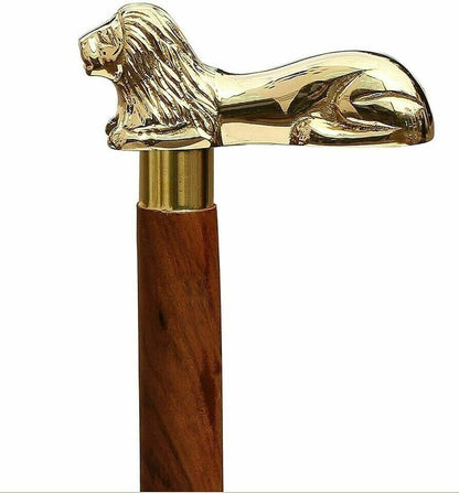 The King Cane - SouvNear 37.2" Brown Wooden Walking Stick - Wood Cane with Golde