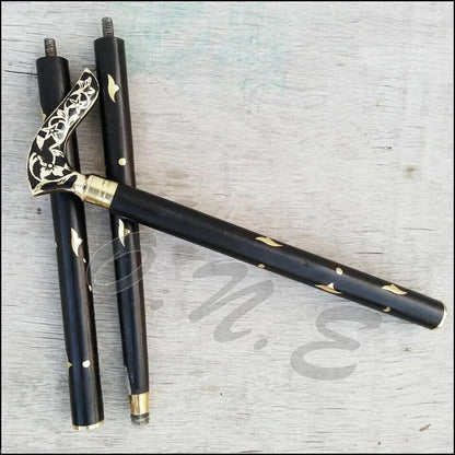 Black Wooden Inlay Walking Cane Solid Brass Resin Head Handle Walking Stick gift