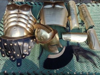 Medieval Spartan Muscle Armor Jacket With Spartan Helmet Leg & Arm Guard Armor