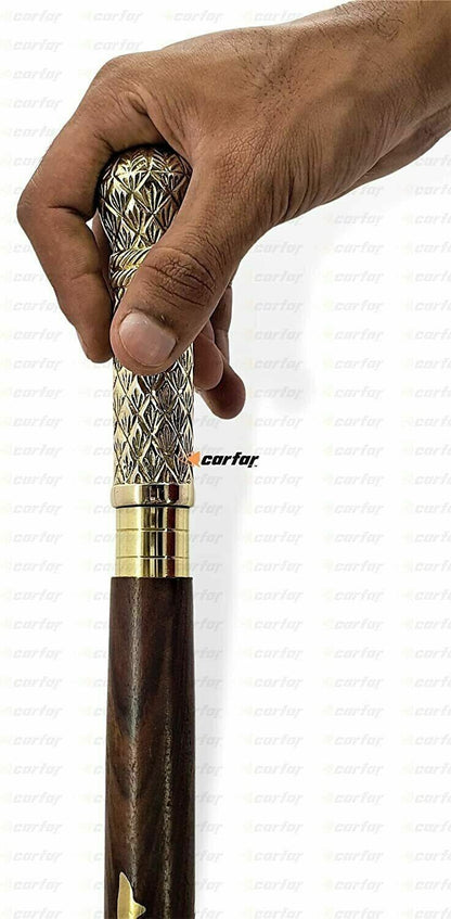 Handicrafts Walking Hand Cane Stick Designer Handmade Solid Brass Cane Stick New