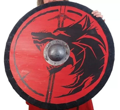 Medieval 22” Viking Shield Wolf Head Wooden Shield Best Gift Larp