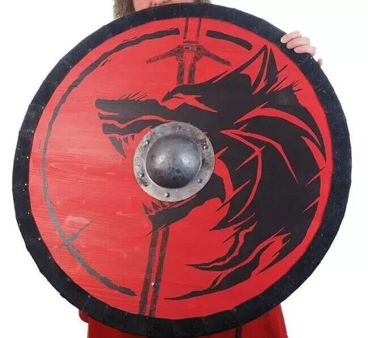 Medieval 22” Viking Shield Wolf Head Wooden Shield Best Gift Larp