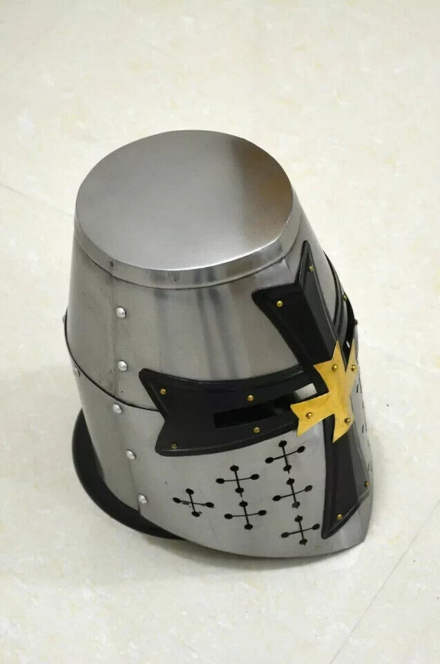 Medieval Steel Templar Crusader Knight Armor Helmet, Cosplay SCA Larp Helmet US