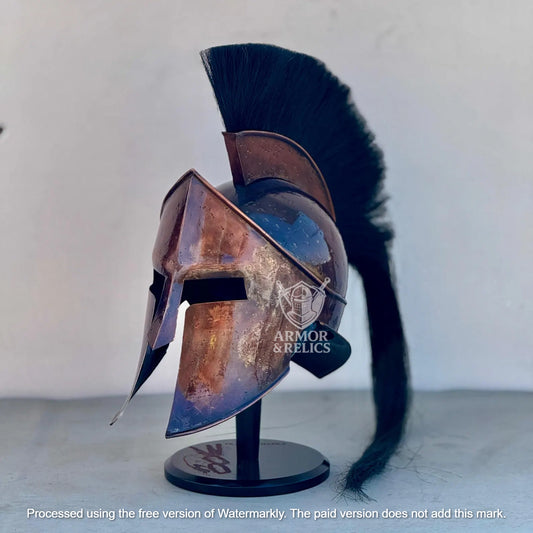Spartan Helmet – Authentic King Leonidas 300 Movie Replica | Steel Knight Helmet with Wooden Stand
